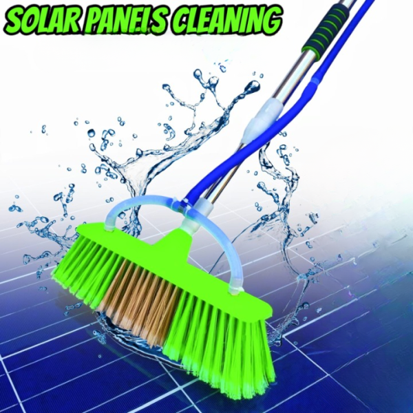 6ft Extendable Steel Solar Panel Cleaning Brush With Water Flow System Long Reach Rod, Soft Bristle Head For Streak-free, Efficient Solar Panel Maintenance | Solar Panel Cleaning Brush (without Box)