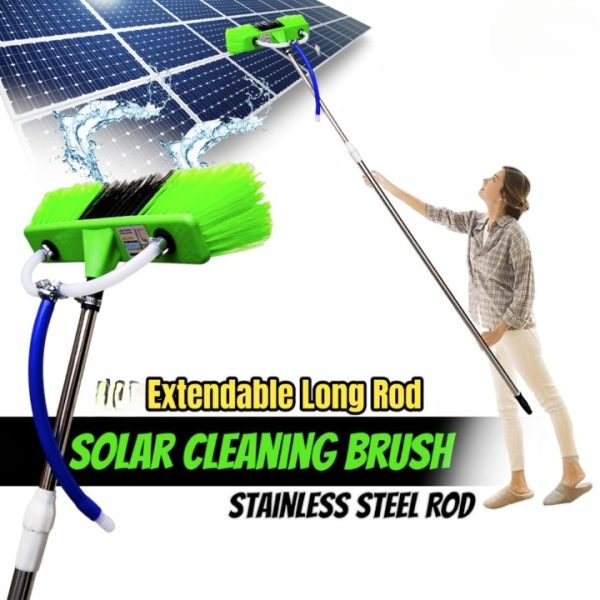 6ft Extendable Steel Solar Panel Cleaning Brush With Water Flow System Long Reach Rod, Soft Bristle Head For Streak-free, Efficient Solar Panel Maintenance | Solar Panel Cleaning Brush (without Box)