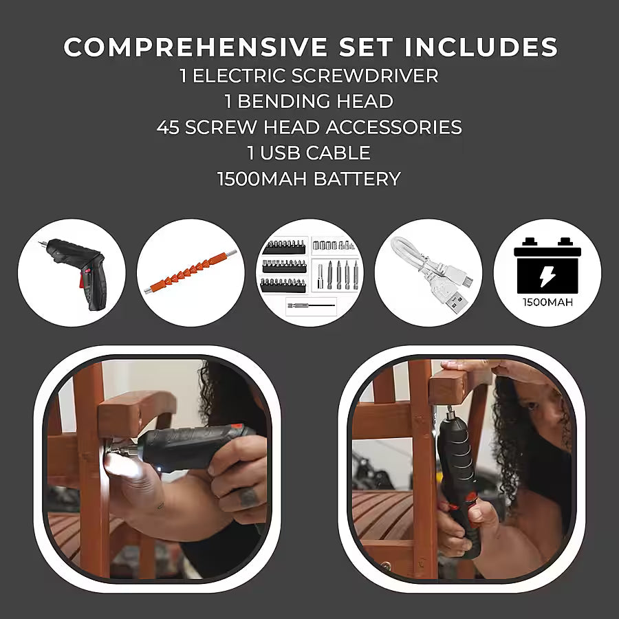 47-Piece Foldable Wireless Electric Screwdriver Set | 1500mAh | Adjustable Torque | Compact & Durable – Black