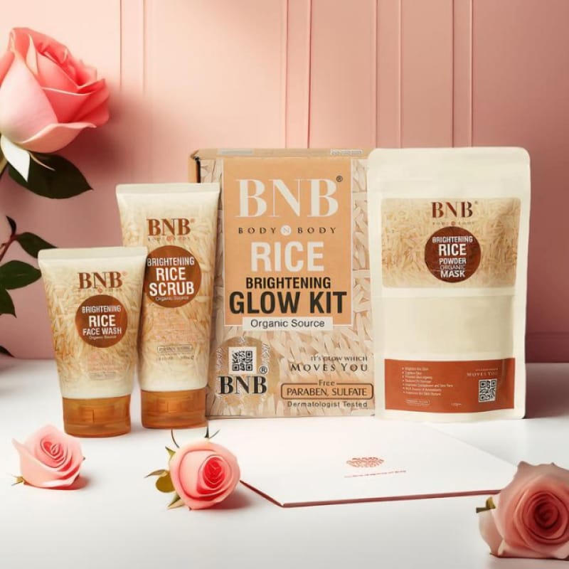 BNB Rice Extract Bright & Glow Kit (3 in 1, Facewash, Scrub & Mask)