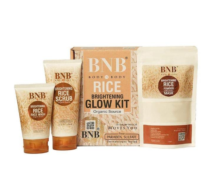 BNB Rice Extract Bright & Glow Kit (3 in 1, Facewash, Scrub & Mask)