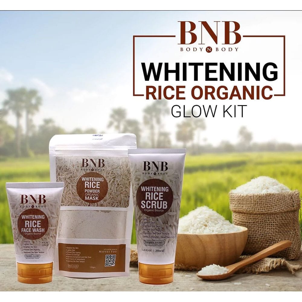 BNB Rice Extract Bright & Glow Kit (3 in 1, Facewash, Scrub & Mask)