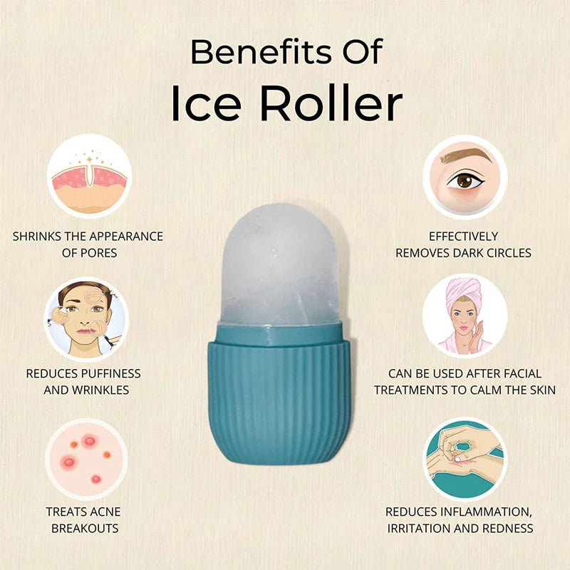 Silicone Ice Roller for Face – Reusable Cryotherapy Massager for Skincare & Acne Treatment